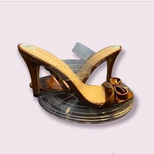Brown & Clear strap Bow Slide Sandals